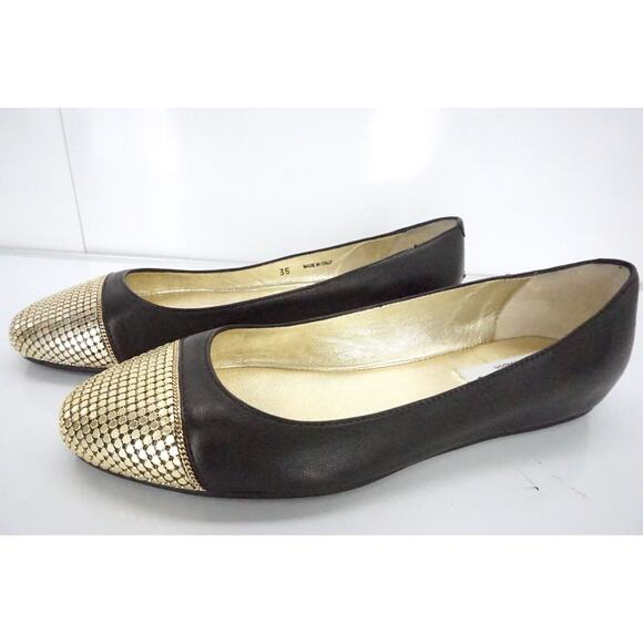 Jimmy Choo Waine Black Leather Gold Stud Cap Toe Ballet Flats Size 35 NIB $565 - Picture 3 of 11